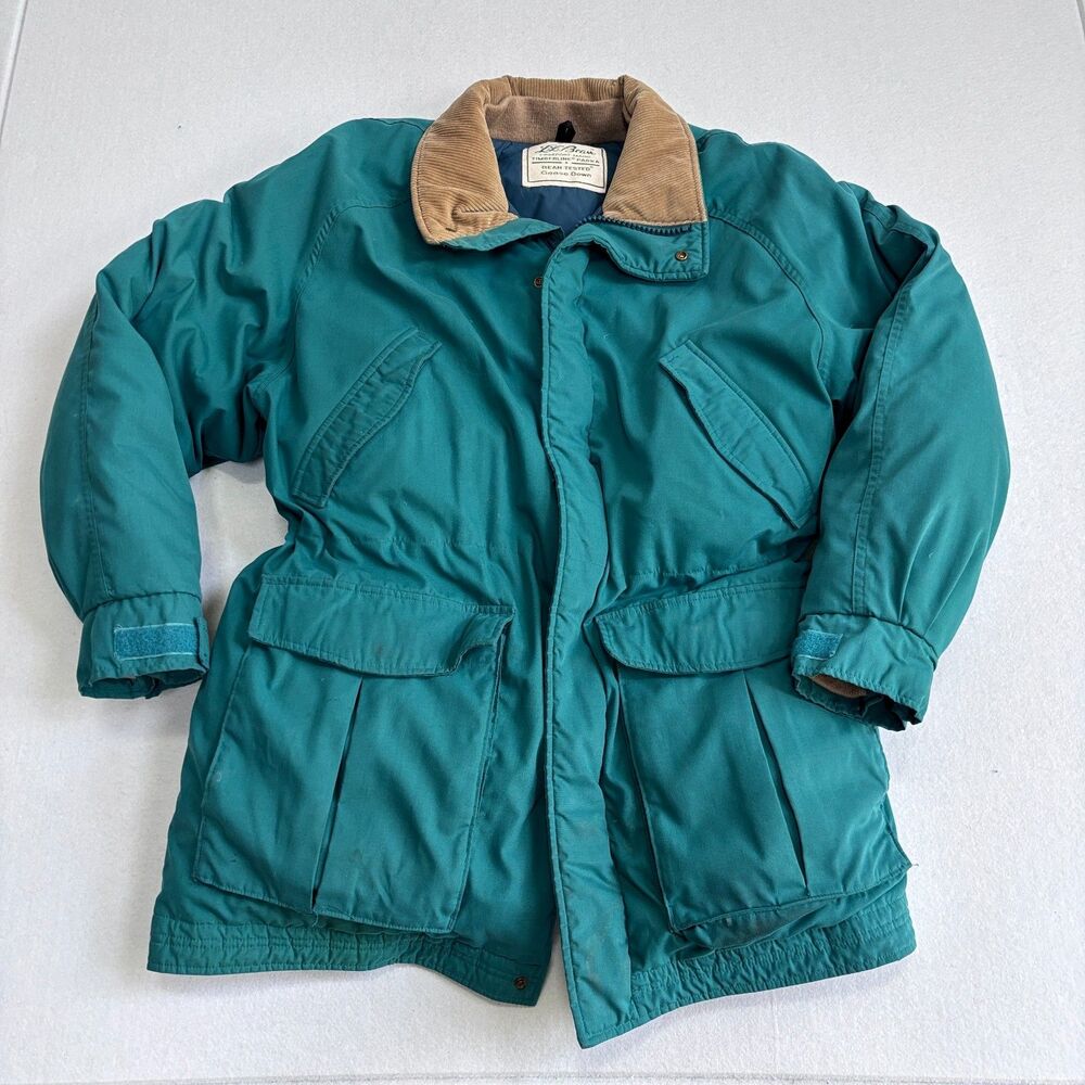 VTG 80s LL Bean Goose Down Timberline Parka Coat Mens L Chore Corduroy USA